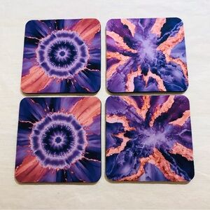 Vibrant Purple & Gold Marble Appearance Neoprene Coaster Set Handmade